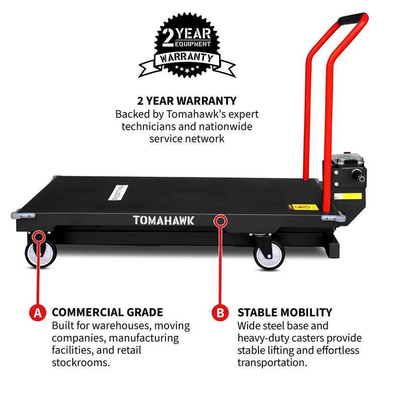 Electric Platform Truck Scissor Lift Table Cart Portable Powered Hydraulic 46" Height Warehouse Loading Dock Material Handling by Tomahawk Power