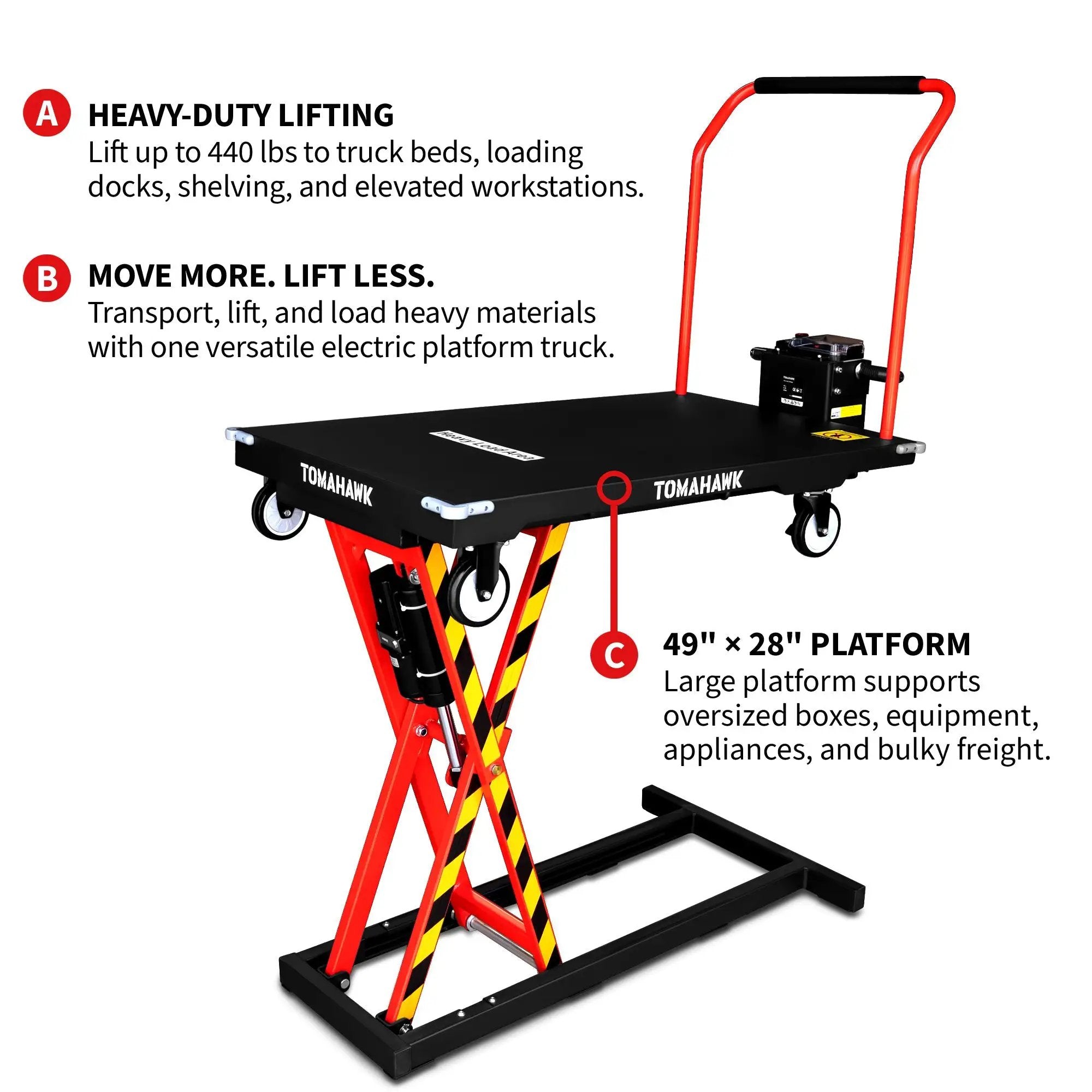 Electric Platform Truck Scissor Lift Table Cart Portable Powered Hydraulic 46" Height Warehouse Loading Dock Material Handling by Tomahawk Power
