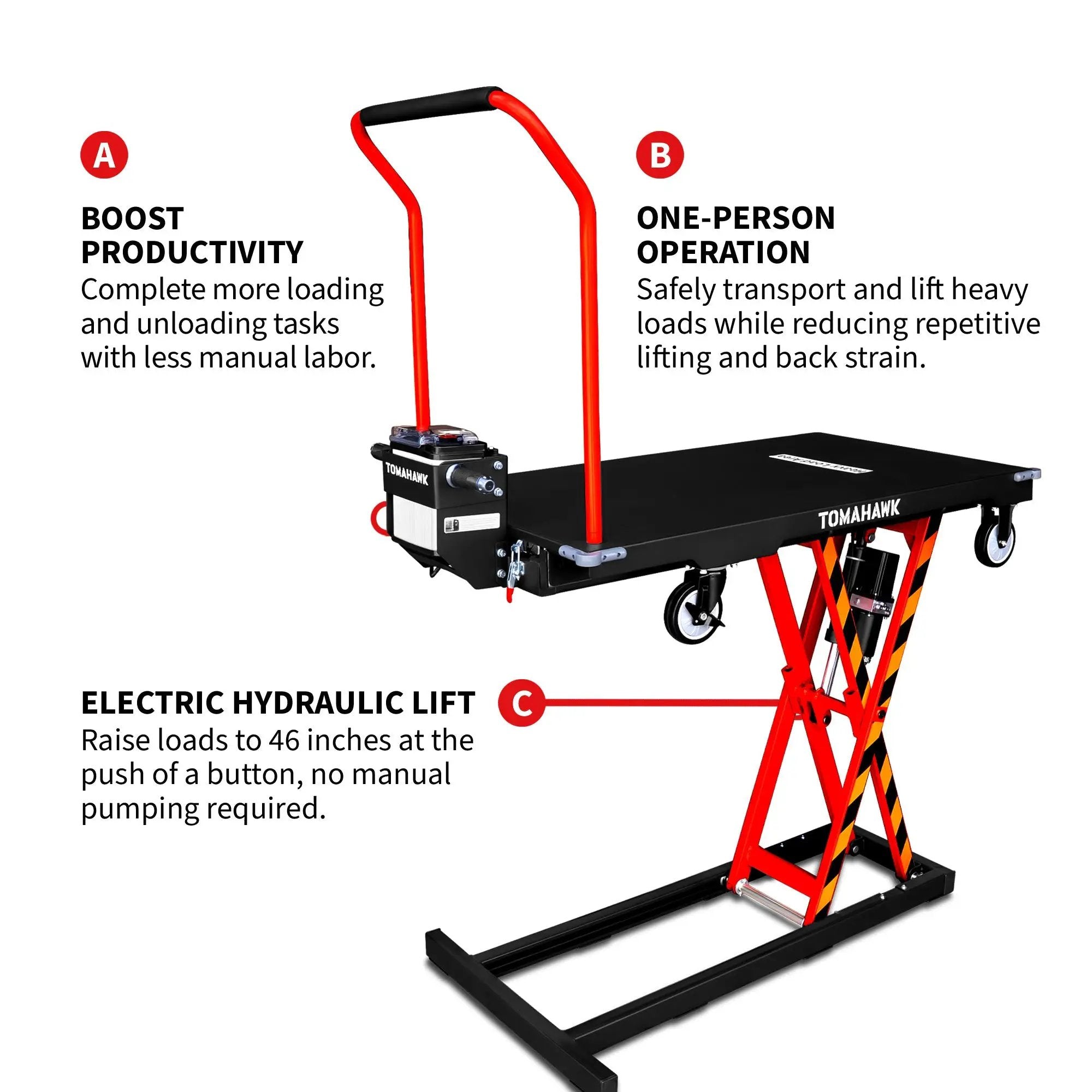 Electric Platform Truck Scissor Lift Table Cart Portable Powered Hydraulic 46" Height Warehouse Loading Dock Material Handling by Tomahawk Power