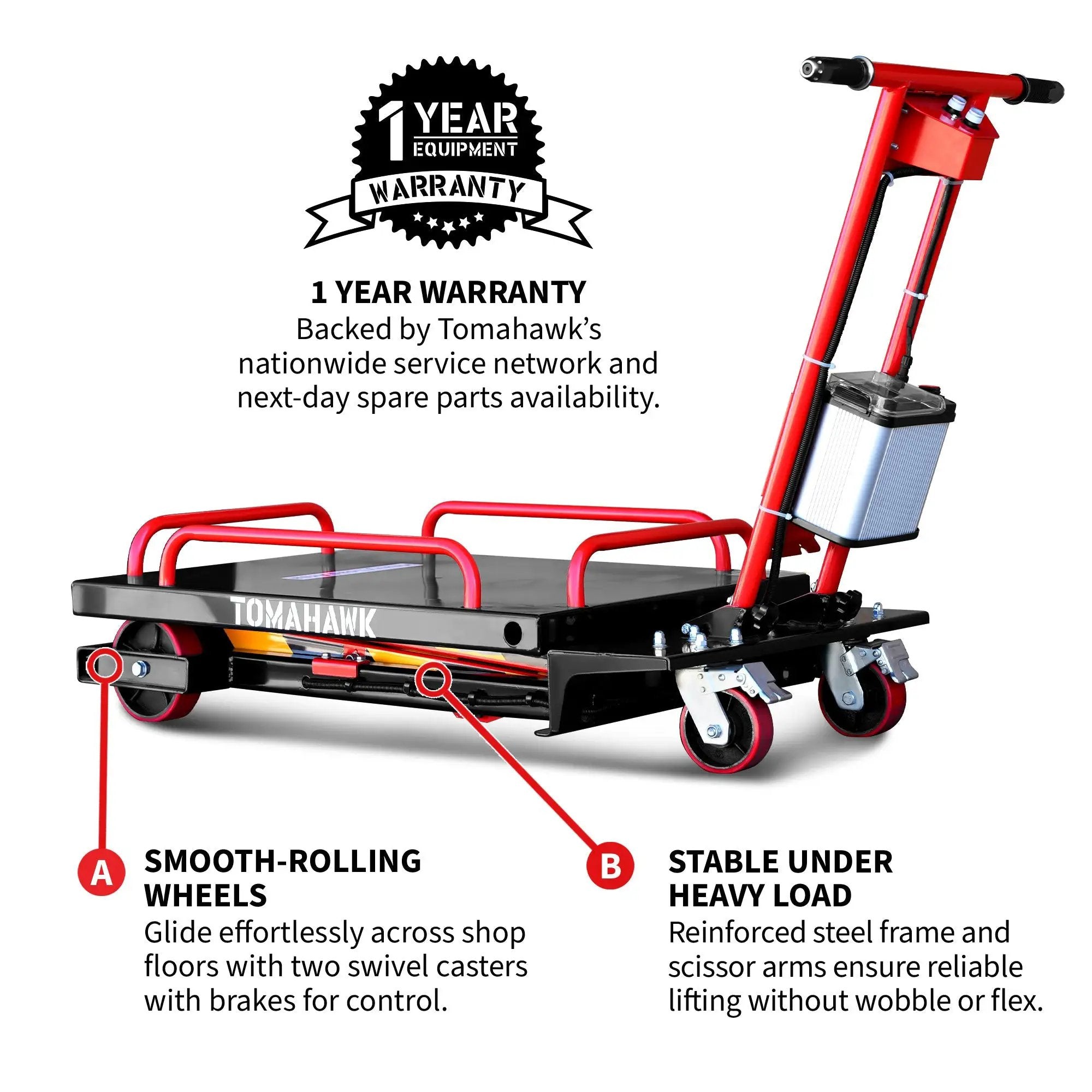 Electric Hydraulic Lift Table – 600 lb, 59 in. Extension Portable Powered Scissor Lift Cart for Warehouses, Shops & Material Handling by Tomahawk Power