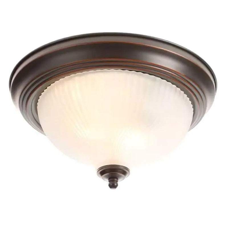 Round 11-inch Bronze Finish Ceiling Light with Frosted Glass Shade - Flush Mount by HomePacific