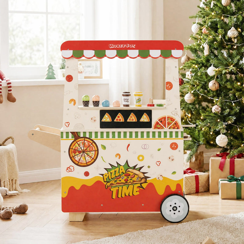 Kids Pizza Food Truck Wooden Pretend Play Snack Cart with Oven-Pink, photo 9 of 9