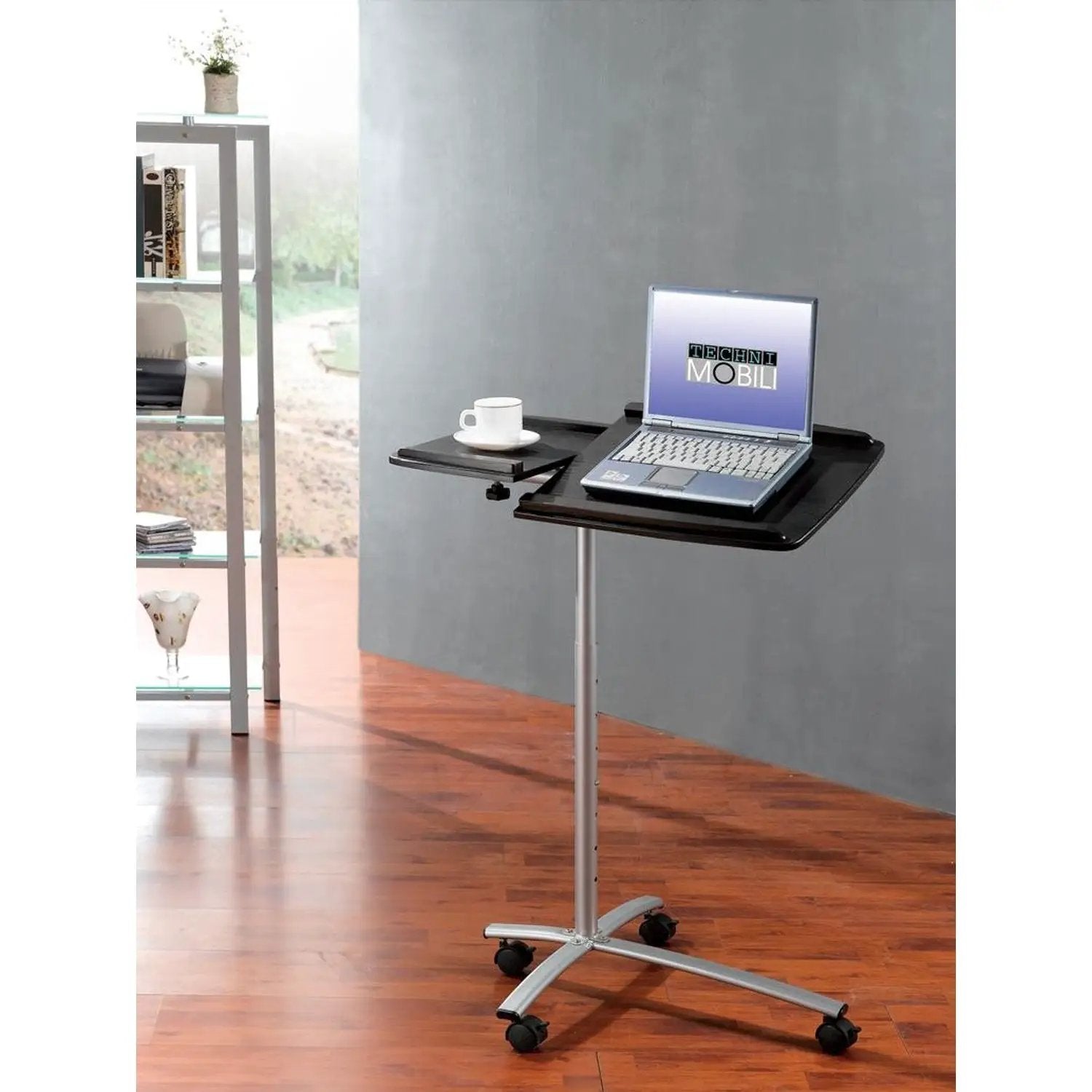 Adjustable Laptop Computer Cart Desk Stand in Graphite Wood Grain by HomePacific