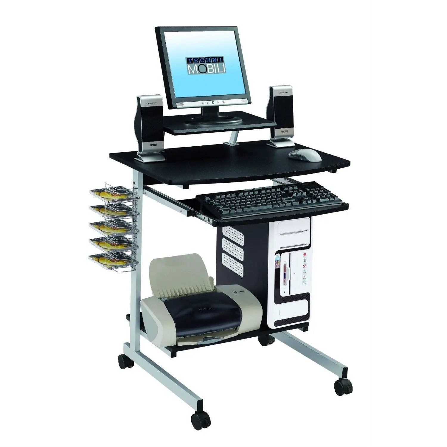 Mobile Compact Computer Cart Desk with Keyboard Tray by HomePacific