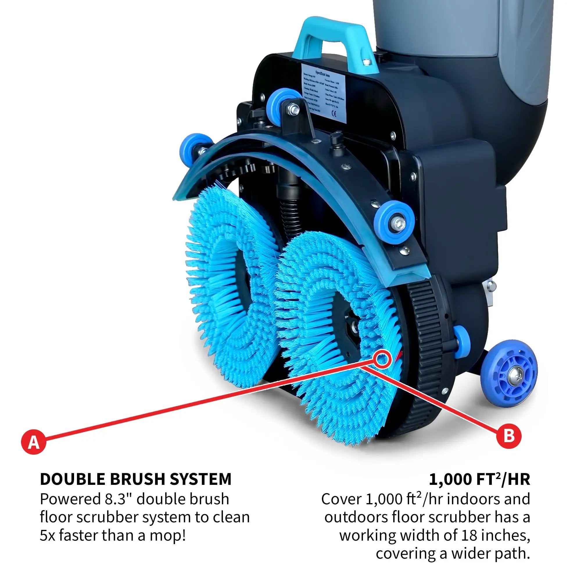 Electric Floor Scrubber Cleaner with 18” Power Mop Brushes Cordless 36V Battery Powered by Tomahawk Power