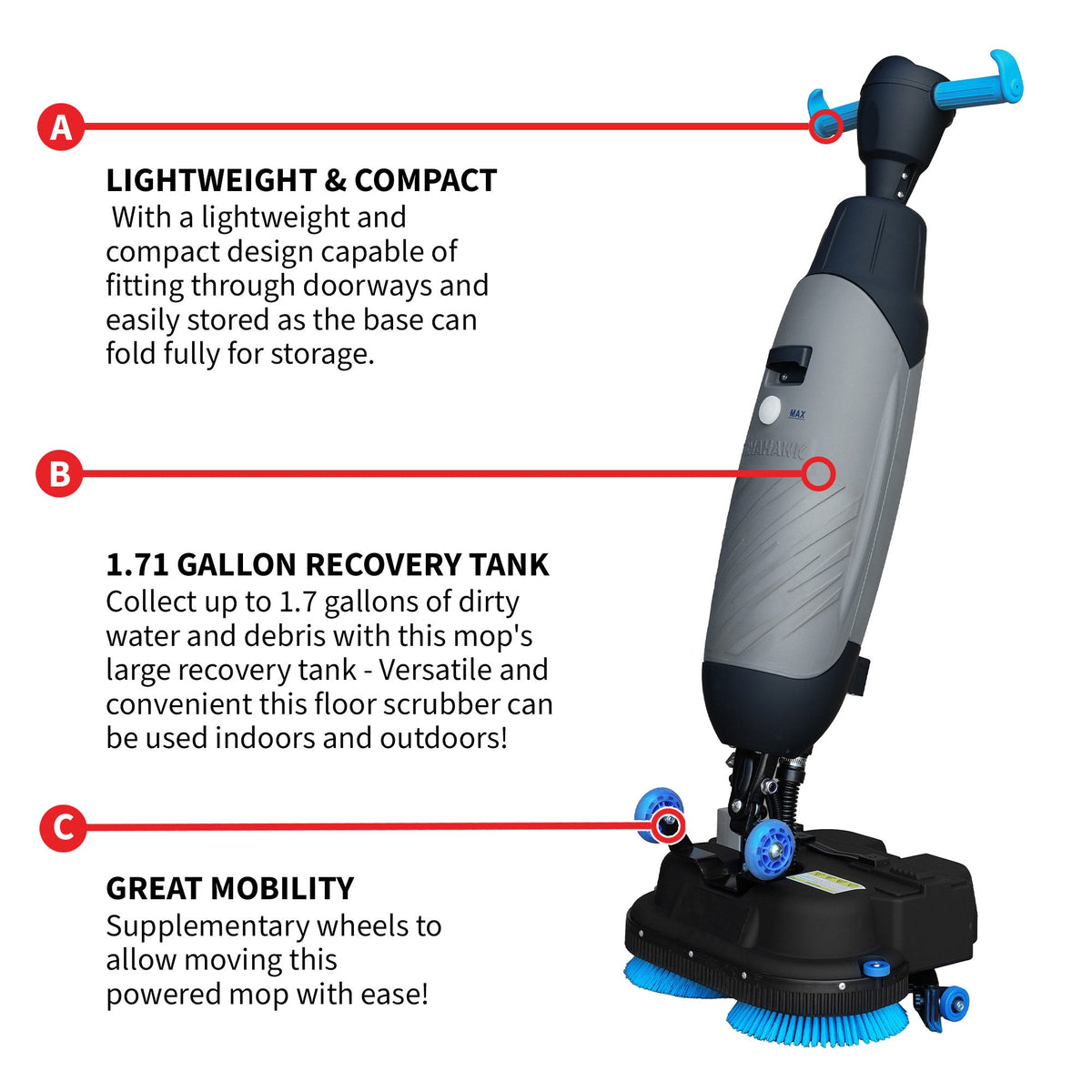 Electric Floor Scrubber Cleaner with 18” Power Mop Brushes Cordless 36V Battery Powered, photo 6 of 13