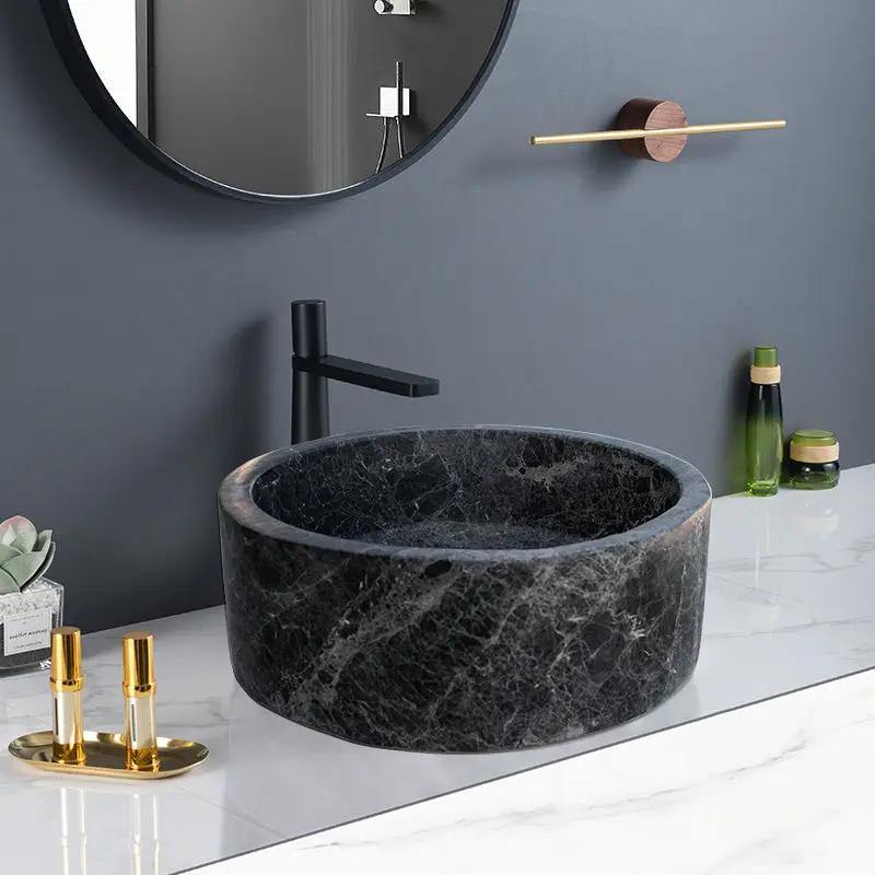 Black Marble Vessel Sink - Polished Round 16.5 Inch Diameter by GobekDesign