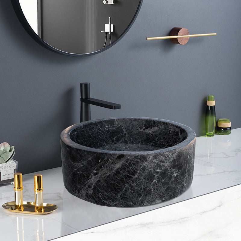 Natural Stone Sirius Black Marble Vessel Sink Polished (D)16.5" (H)6" by GobekDesign