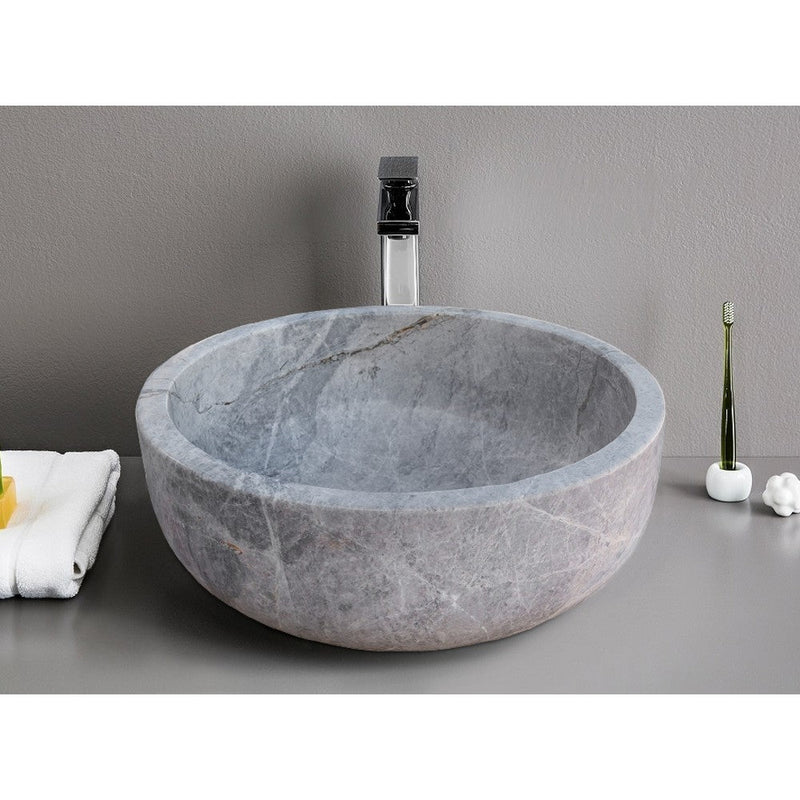 Natural Stone Sirius Silver Marble Vessel Sink Polished (D)16" (H)6" by GobekDesign