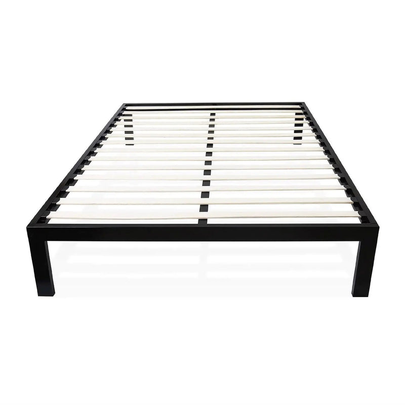 Twin size Modern Black Metal Platform Bed Frame with Wood Slats by HomePacific
