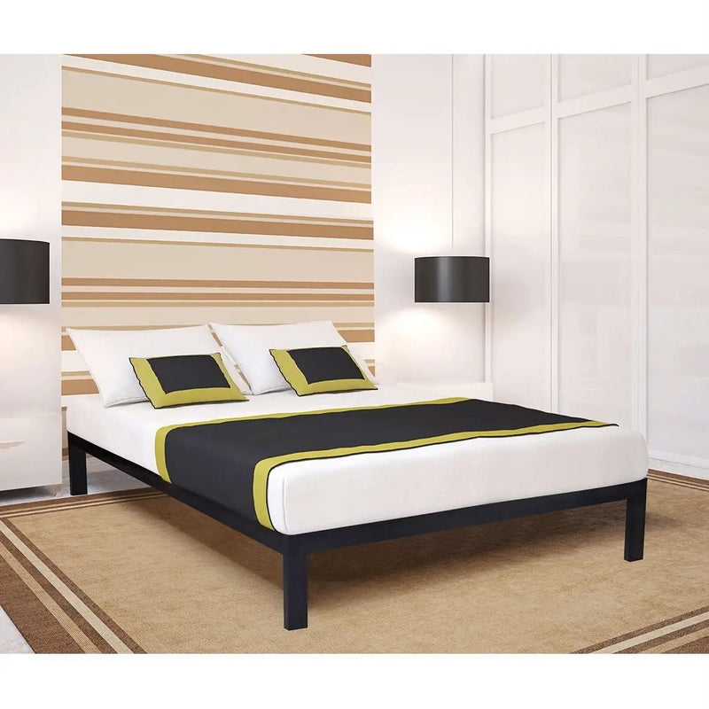 Twin size Modern Black Metal Platform Bed Frame with Wood Slats by HomePacific