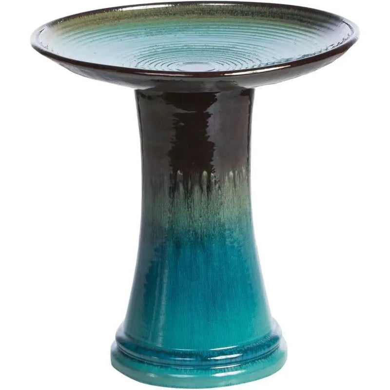 Outdoor Garden Multi-Shade Blue Ceramic Birdbath by HomePacific