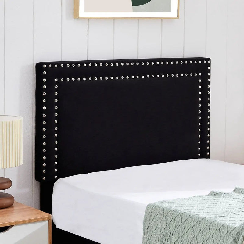 Set of 2 - Twin Dorm Style Black Tufted Upholstered Platform Bed with Headboard by HomePacific