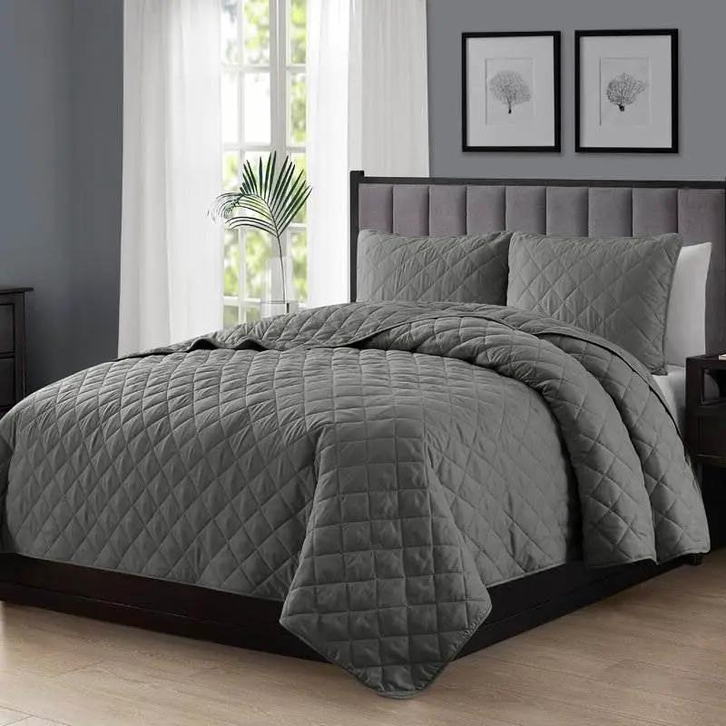 Twin/Twin XL 2-Piece Dark Grey Polyester Microfiber Diamond Quilt Set by HomePacific