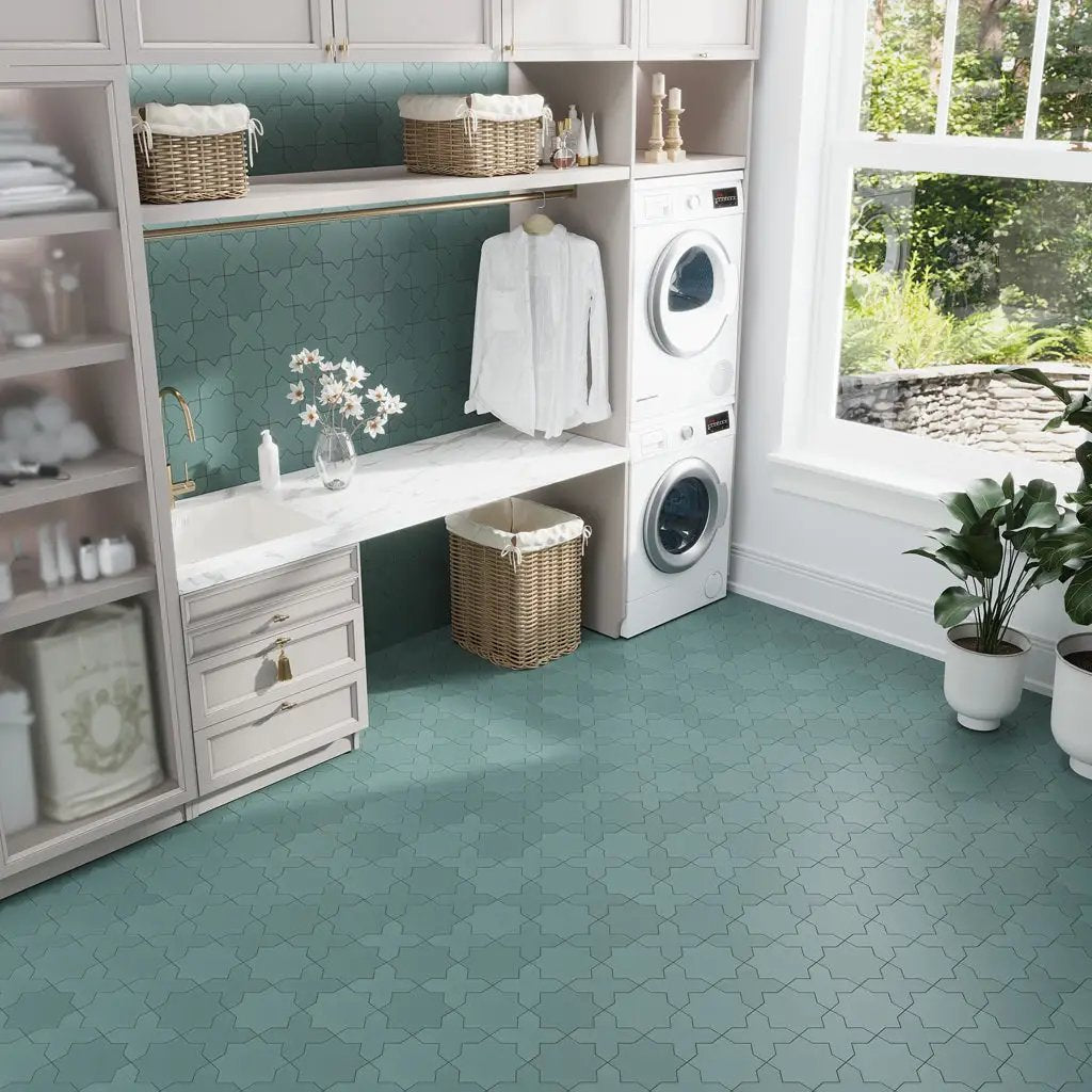 Sage Green 7x7 Matte Star Porcelain Tile (34 pack, 5.31 sq ft/case) by Apollo Tile