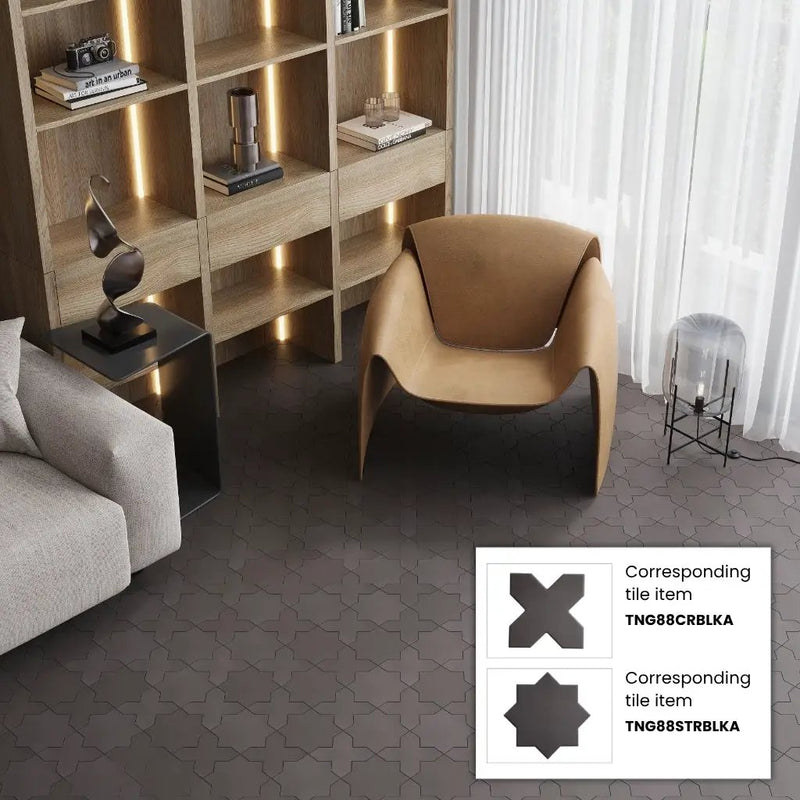 Graphite Black 7x7 Matte Star Porcelain Tile (34 pack, 5.31 sq ft/case) by Apollo Tile
