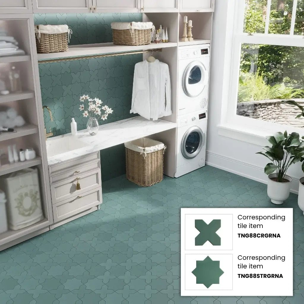Sage Green 7x7 Matte Star Porcelain Tile (34 pack, 5.31 sq ft/case) by Apollo Tile