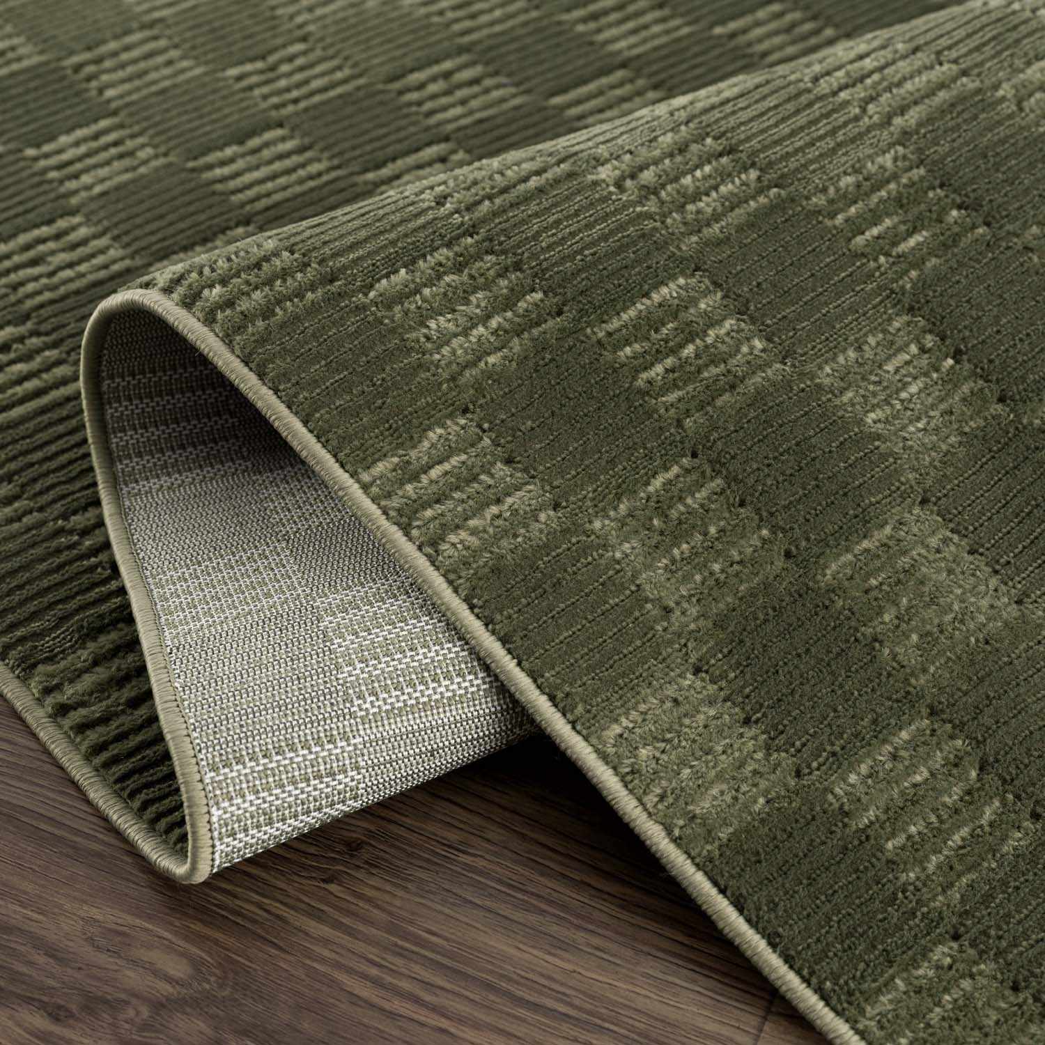 Truls 3D Checkered Washable Rug - Green by Boutique Rugs