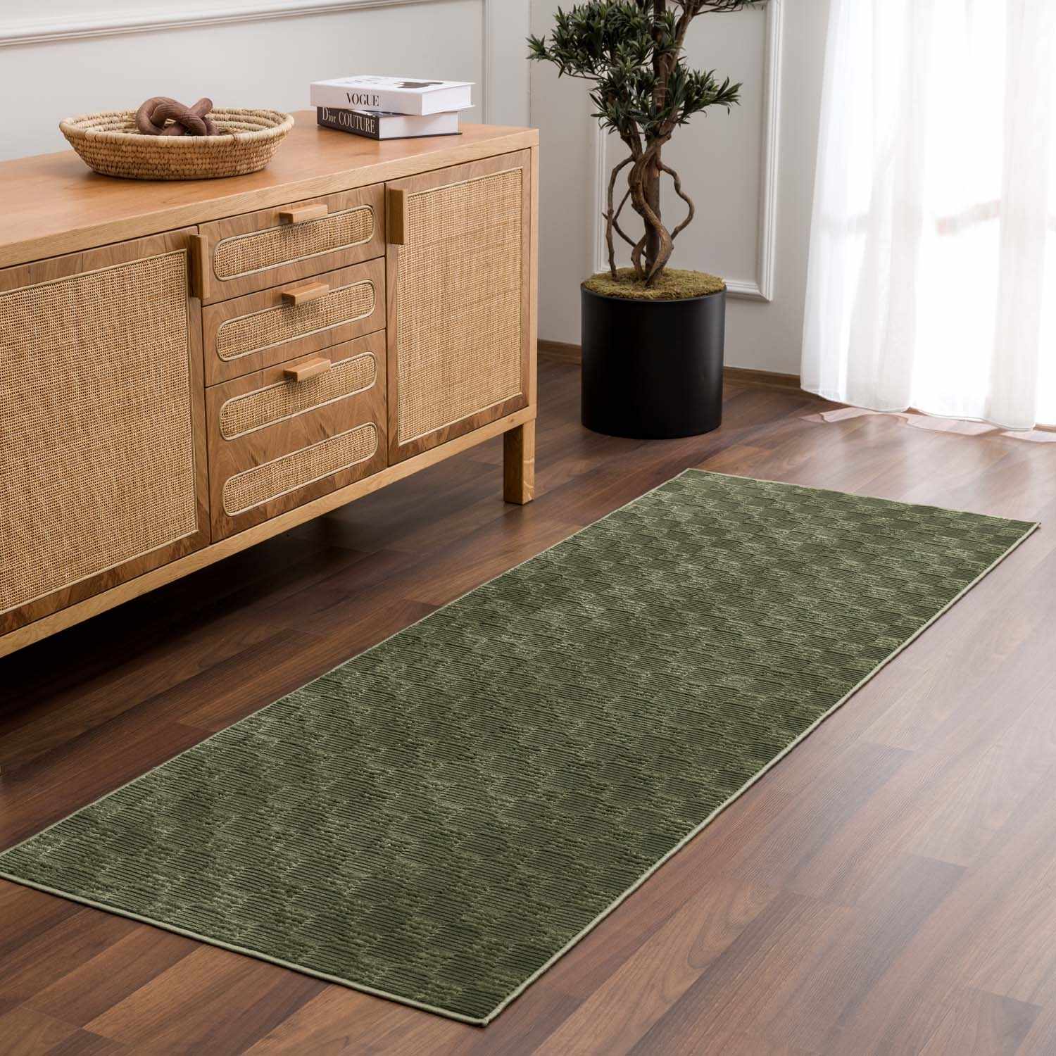 Truls 3D Checkered Washable Rug - Green by Boutique Rugs