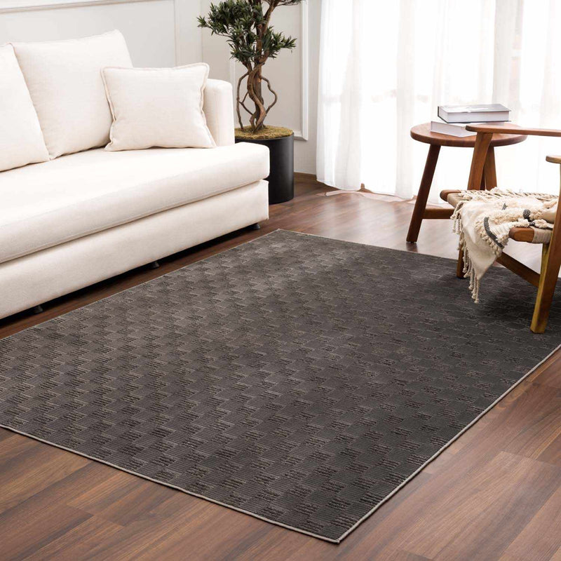 Truls 3D Checkered Washable Rug - Black by Boutique Rugs
