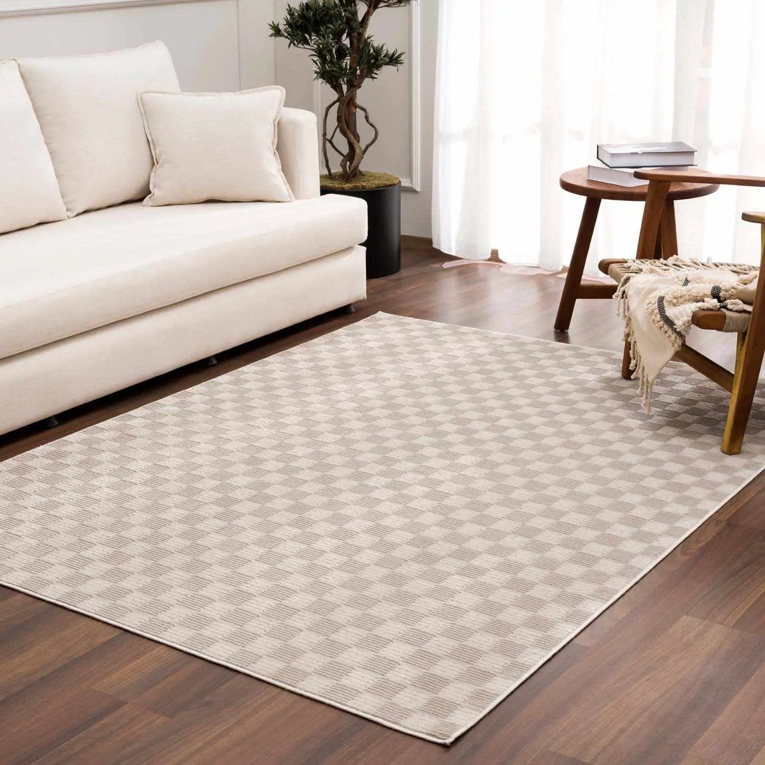 Truls 3D Checkered Washable Rug - Biscotti by Boutique Rugs