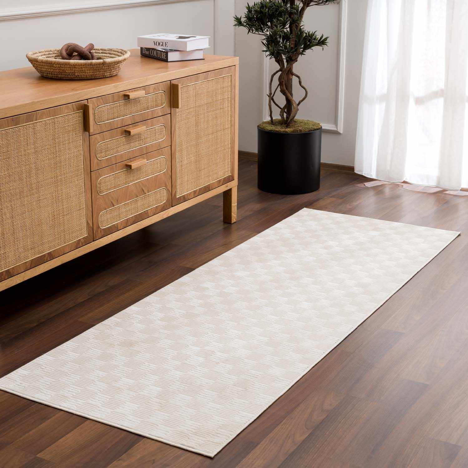 Truls 3D Checkered Washable Rug - Bone by Boutique Rugs