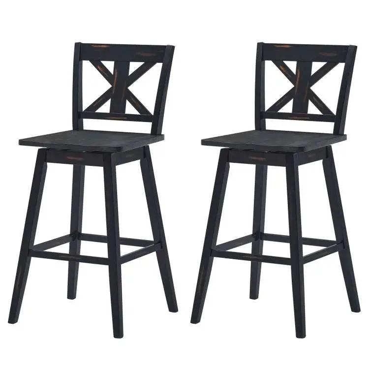 Set of 2 Black Wood 29-in Modern Kitchen Dining Farmhouse Swivel Seat Barstools by HomePacific