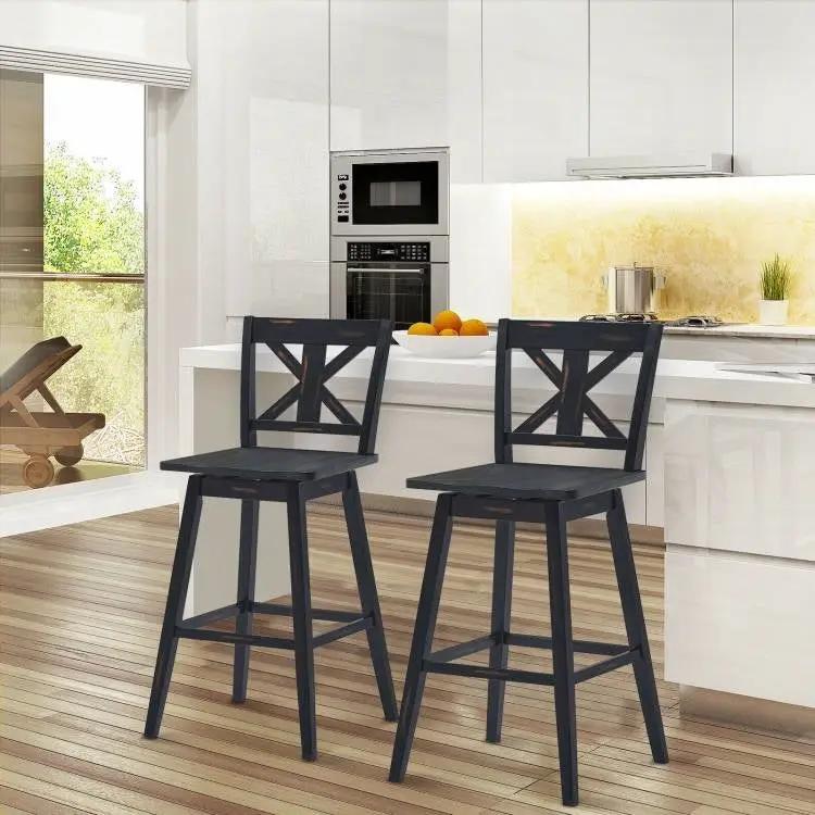 Set of 2 Black Wood 29-in Modern Kitchen Dining Farmhouse Swivel Seat Barstools by HomePacific