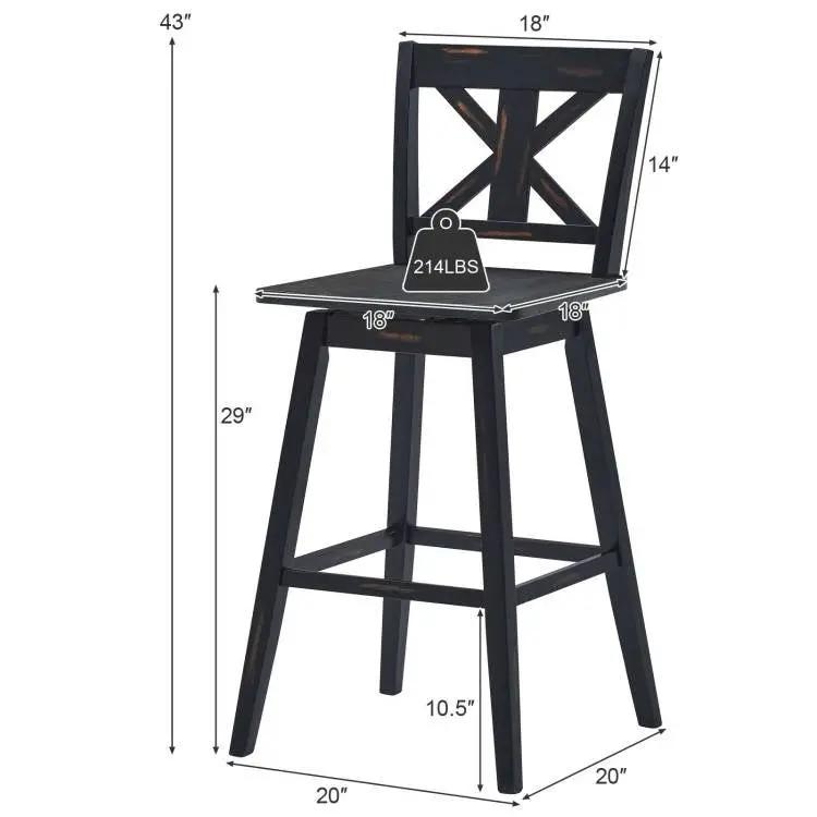 Set of 2 Black Wood 29-in Modern Kitchen Dining Farmhouse Swivel Seat Barstools by HomePacific