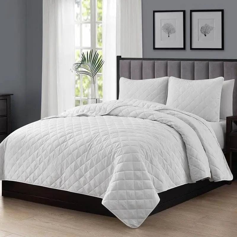 Twin/Twin XL 2-Piece White Polyester Microfiber Diamond Quilted Quilt Set by HomePacific