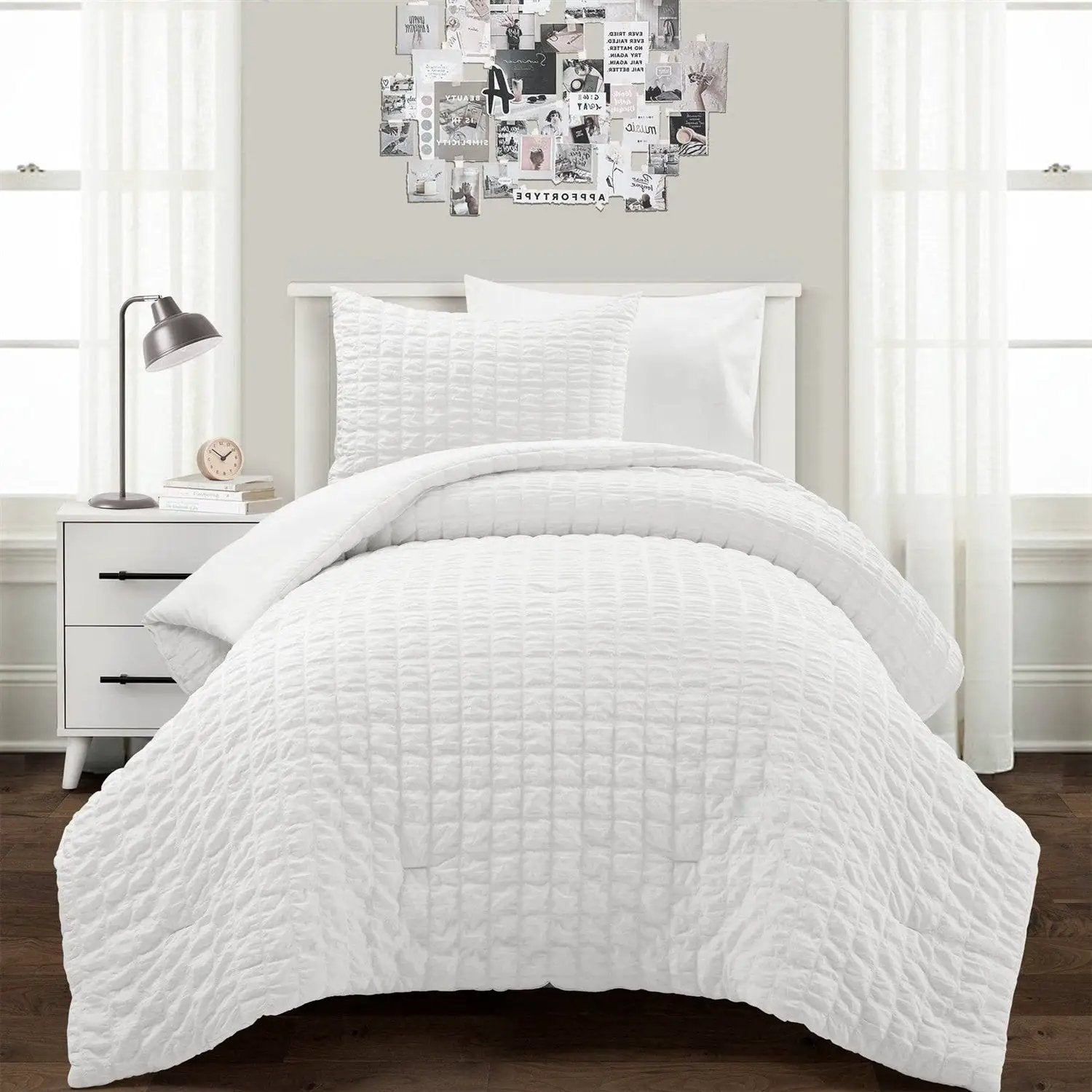Twin/XL Size Microfiber Crinkled Texture 2 Piece Comforter Set White by HomePacific