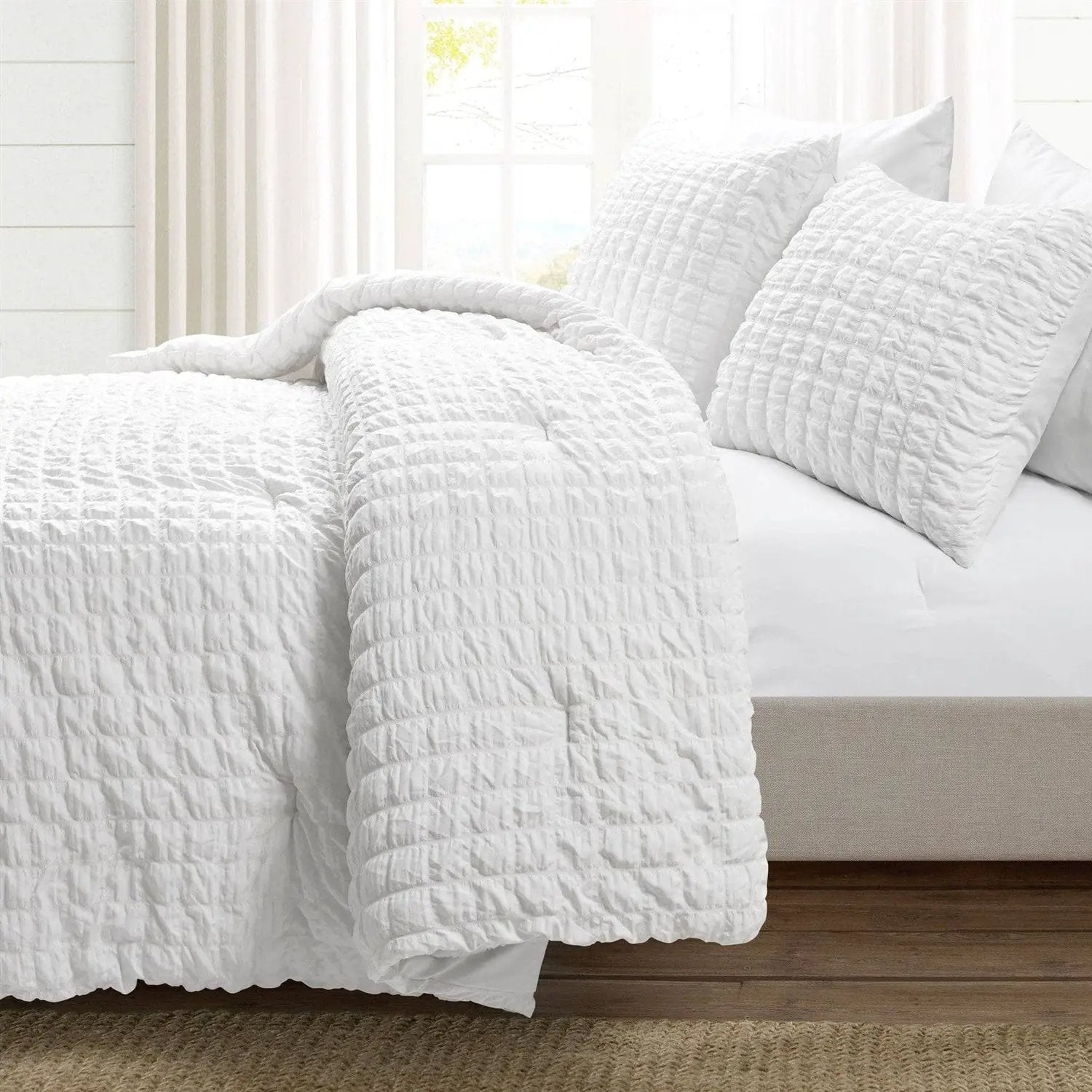 Twin/XL Size Microfiber Crinkled Texture 2 Piece Comforter Set White by HomePacific
