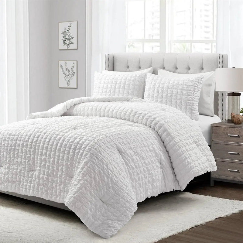Twin/XL Size Microfiber Crinkled Texture 2 Piece Comforter Set White by HomePacific