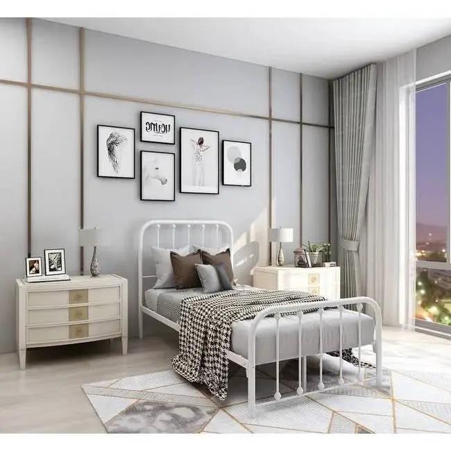 Twin White Metal Bed Frame with Slatted Rounded Corners Headboard and Footboard by HomePacific