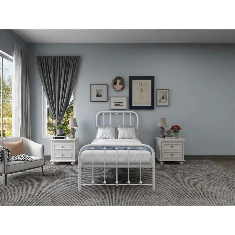 Twin White Metal Bed Frame with Slatted Rounded Corners Headboard and Footboard by HomePacific