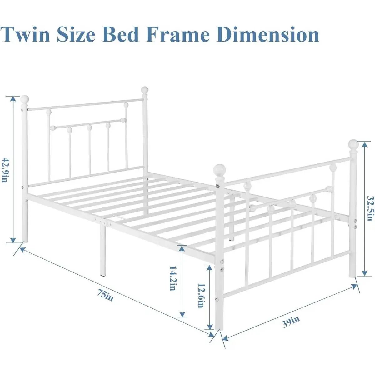 Twin Victorian Style White Metal Platform Bed Frame with Headboard Footboard by HomePacific