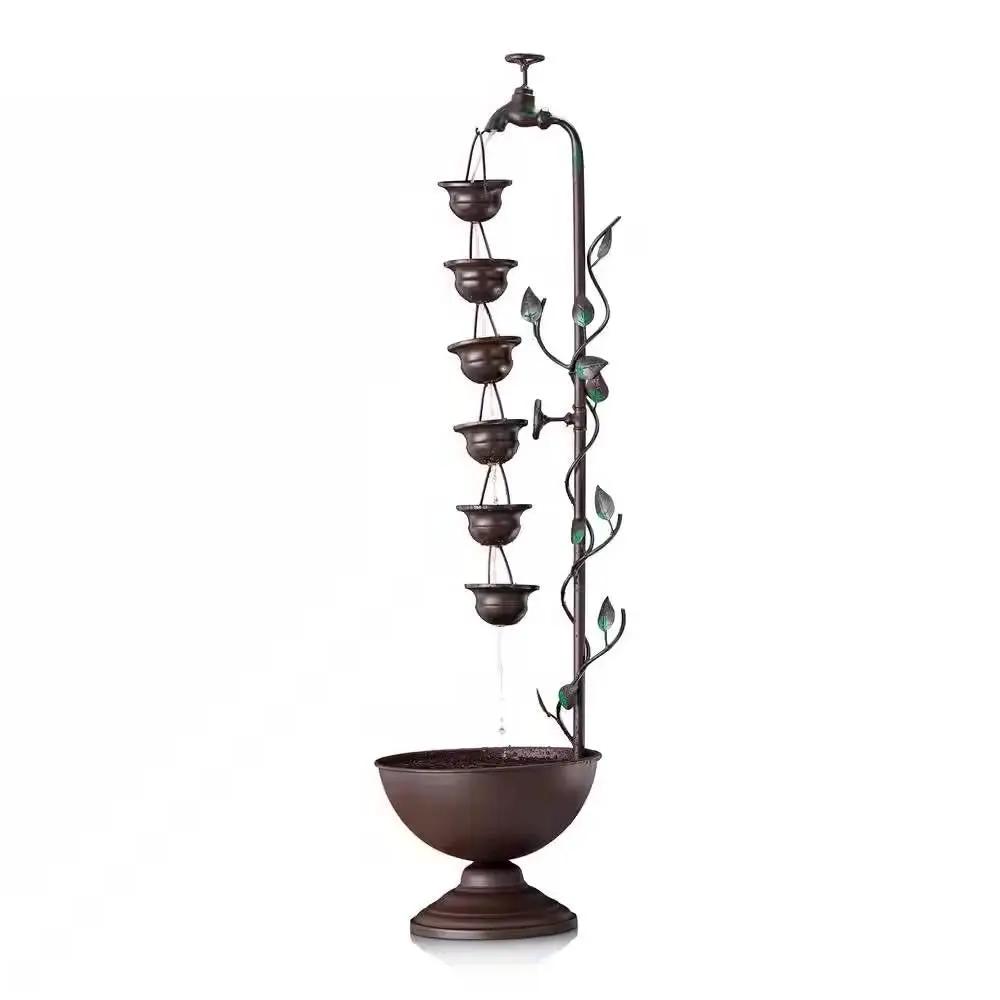 Outdoor Indoor 6-Tier Hanging Cups Water Fountain in Bronze Finish by HomePacific