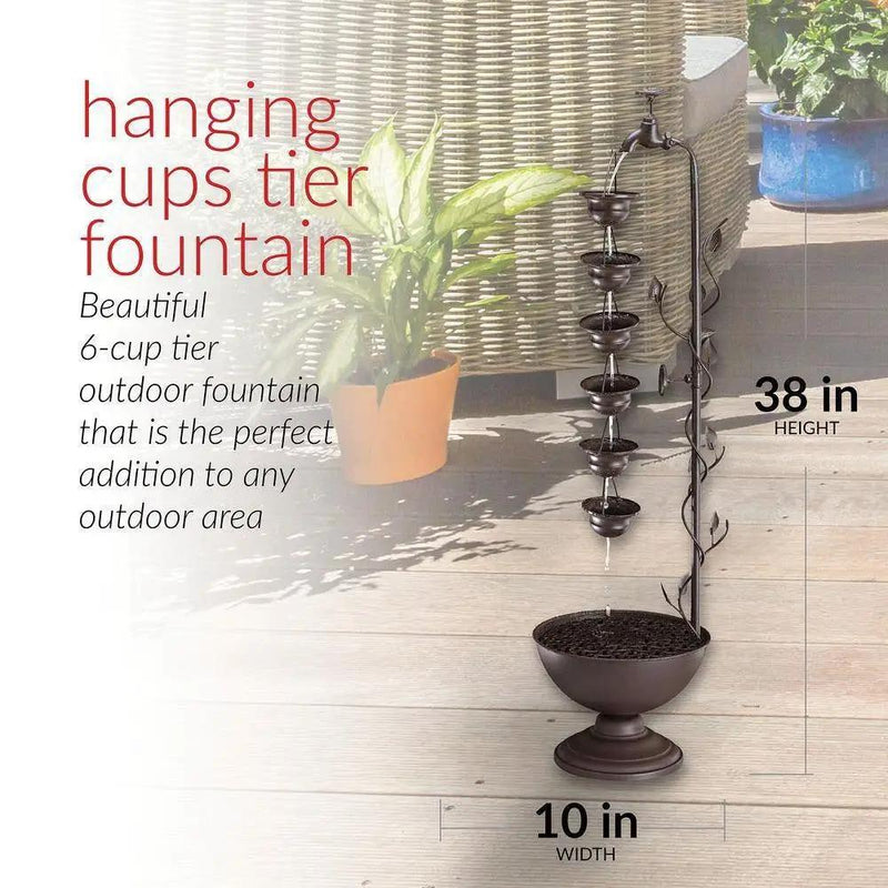 Outdoor Indoor 6-Tier Hanging Cups Water Fountain in Bronze Finish by HomePacific