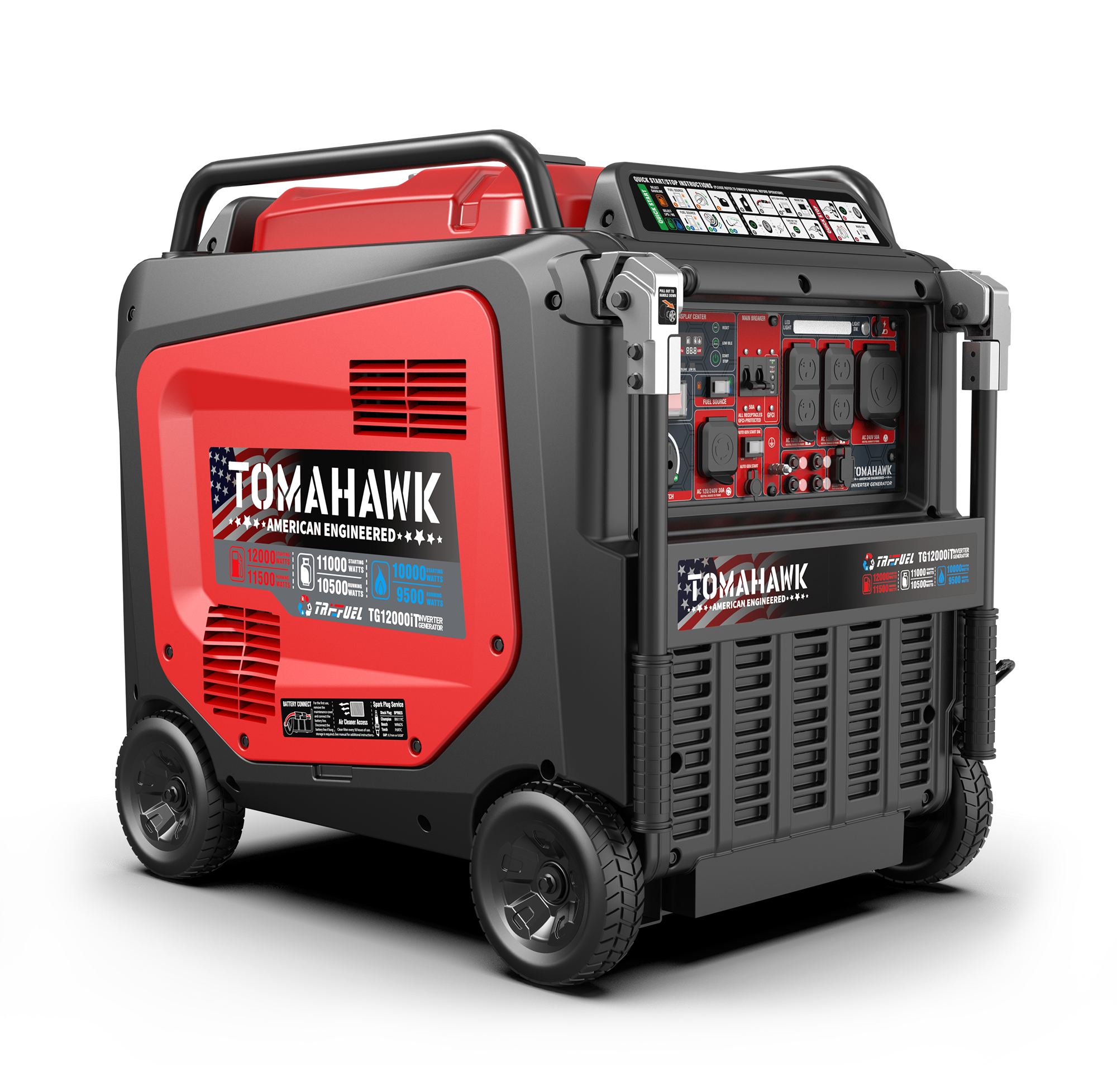 12,000 Watt Tri-Fuel Inverter Generator Electric Start 120V 240V Super Quiet LPG Natural Gas Portable Residential Home Use by Tomahawk Power