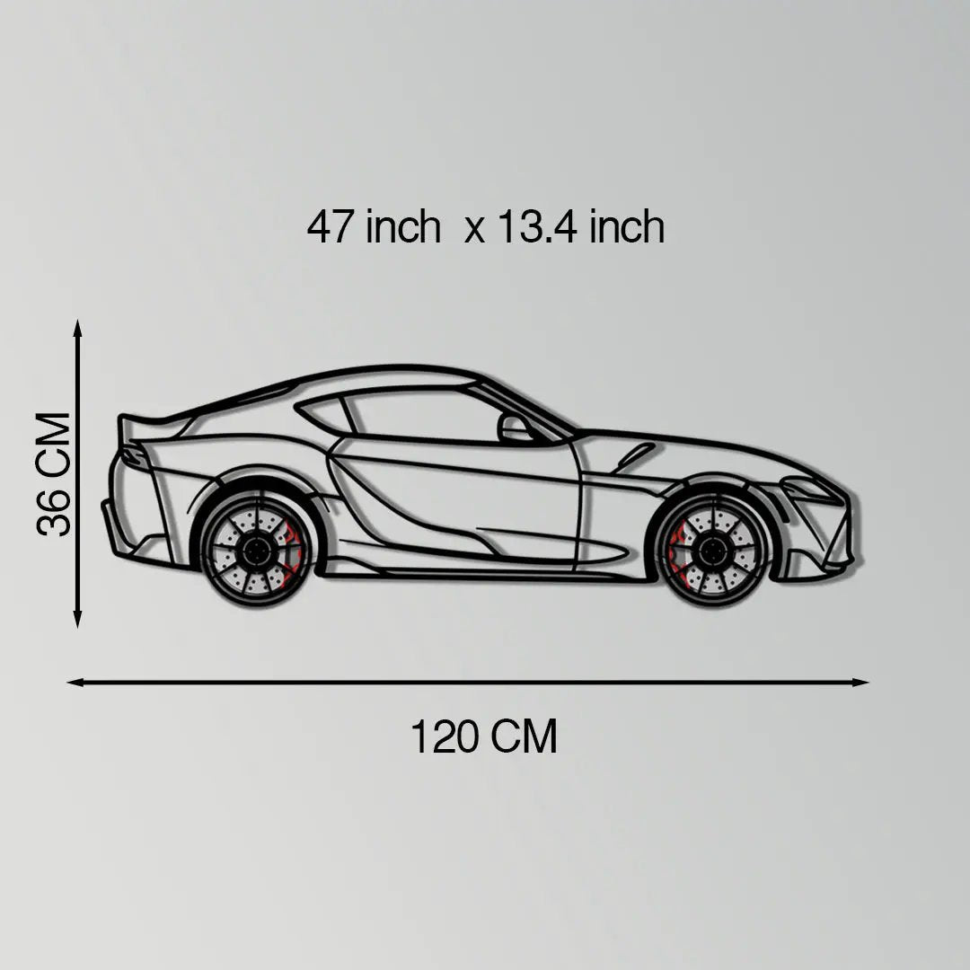 Toyota GR Supra (A90) Metal Car Wall Art with Rotating Wheels - Modern JDM Legend Silhouette - Interactive Automotive Wall Decor - KAFMEKA156 by Enova Art