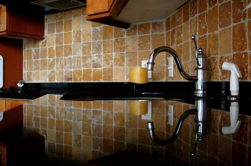 Premium Black Polished Granite Pavers 6x24 in a finished room