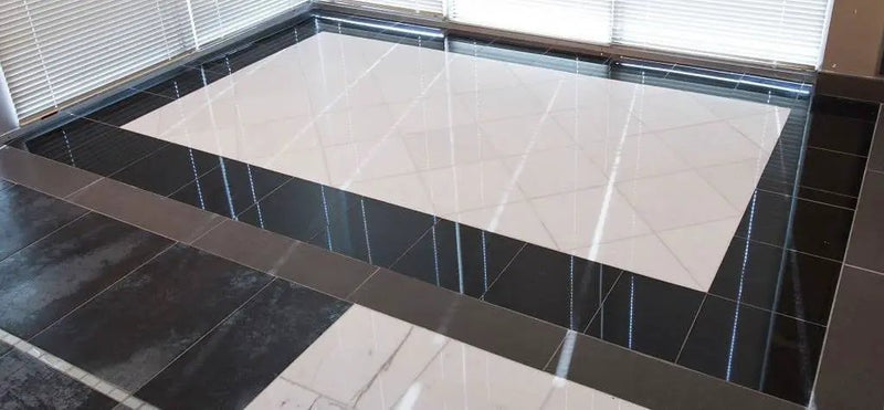 Premium Black Polished Granite Pavers in a finished room