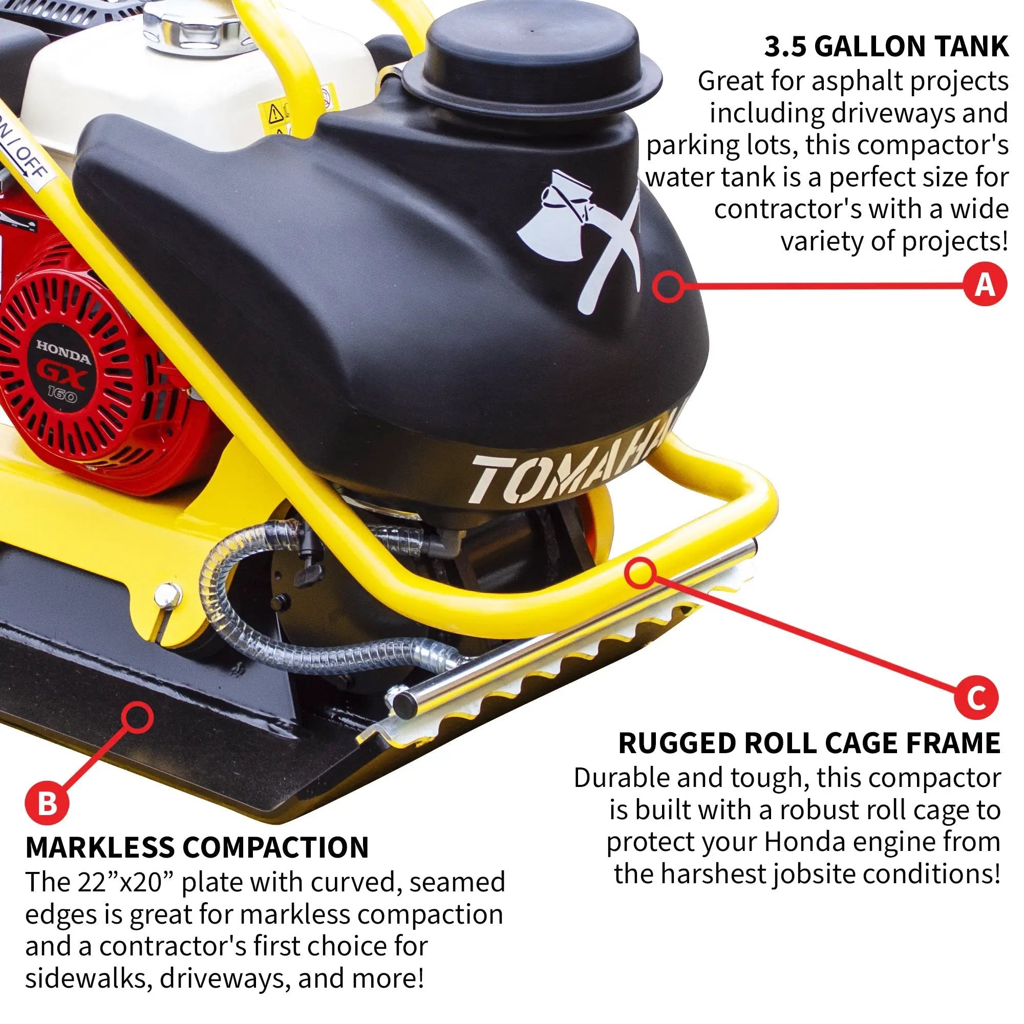 5.5 HP Honda Vibratory Plate Compactor for Asphalt Aggregate Soil Compaction by Tomahawk Power