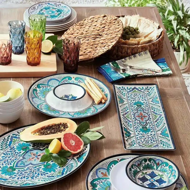 12-Piece Melamine Dinnerware Plates Bowls Set with Blue Floral Pattern by HomePacific