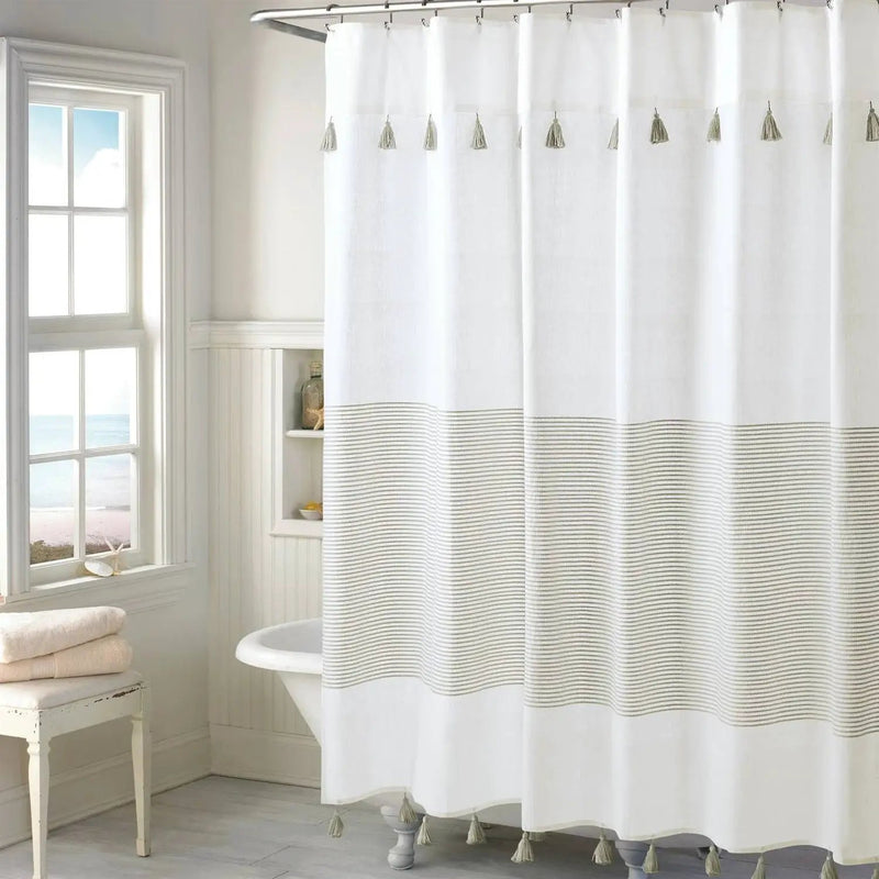 72-inch Taupe Tan and White Stripes Cotton Shower Curtain by HomePacific