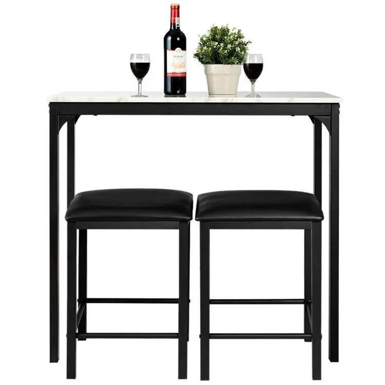 Modern 3-Piece Dining Set White Faux Marble Table-Top and 2 Black Chairs Stools by HomePacific
