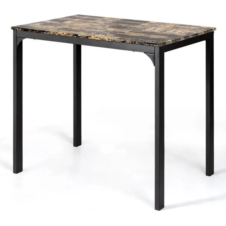 Modern 3-Piece Dining Set Brown Faux Marble Table-Top and 2 Black Chairs Stools by HomePacific