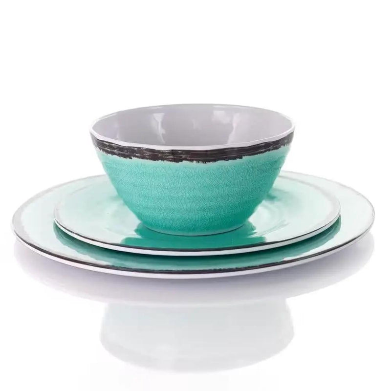 12-Piece Melamine Plates Bowls Dinnerware Set in Turquoise Blue - Service for 4 by HomePacific