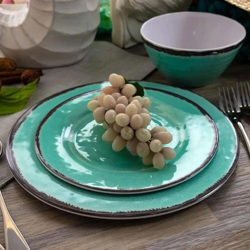 12-Piece Melamine Plates Bowls Dinnerware Set in Turquoise Blue - Service for 4 by HomePacific