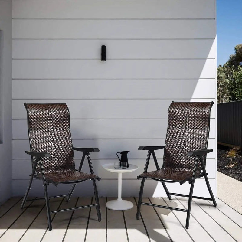 Outdoor/Indoor Folding Patio Chair with Brown Rattan Seat and High Back-Rest by HomePacific